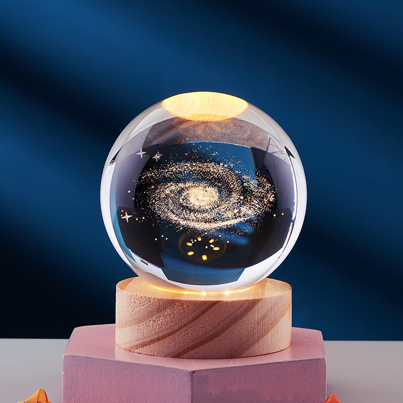 Lámpara de Noche Brillante del Sistema Solar Tallada en 3D Bola de Cristal, Lámpara de Cabecera Cálida, Regalo para Niños y Festivales