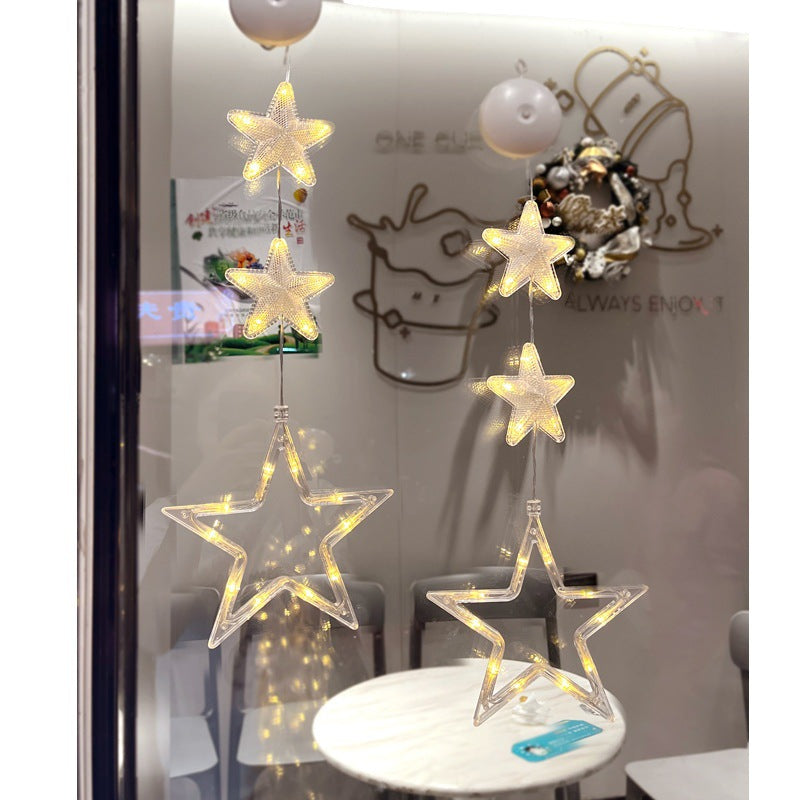 Navidad 3 piezas LED Luz Estrella Árbol de Navidad Colgante Ventosa Lámpara Adornos de Ventana Decoración Para el Hogar Navidad Año Nuevo Decoración Adornos de Navidad