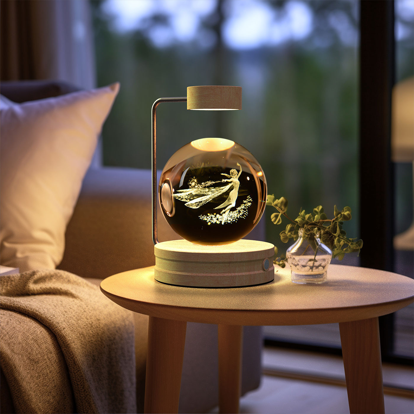 Luz de noche de bola de cristal con dinosaurio cósmico para interior, USB, luz cálida para mesita de noche, regalo de cumpleaños