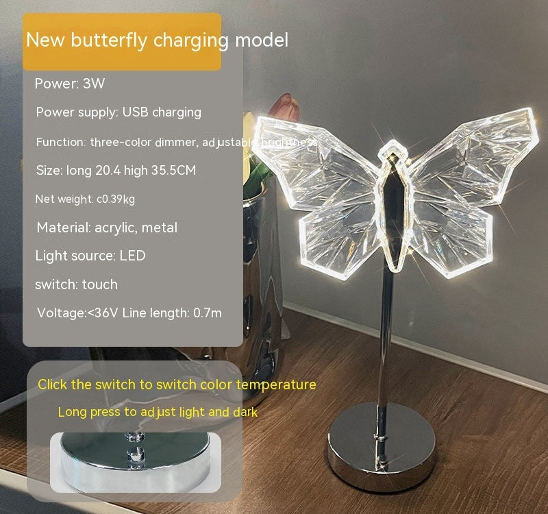 Lámpara de Mesa de Mariposa de Cristal, Creativa, para Dormitorio, de Vacaciones