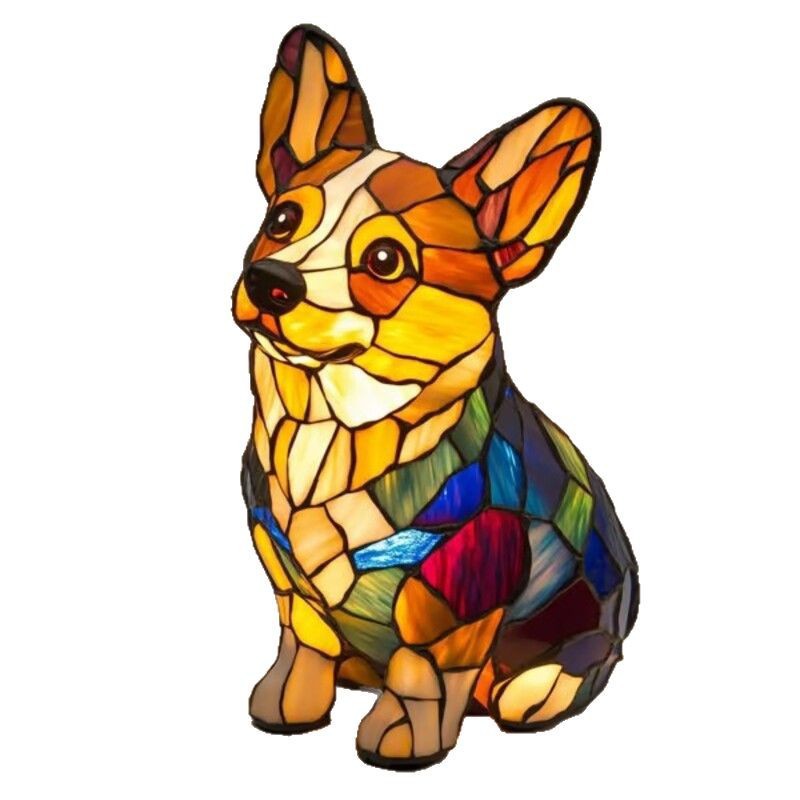 Lámpara decorativa de perro extraño y colorido de resina