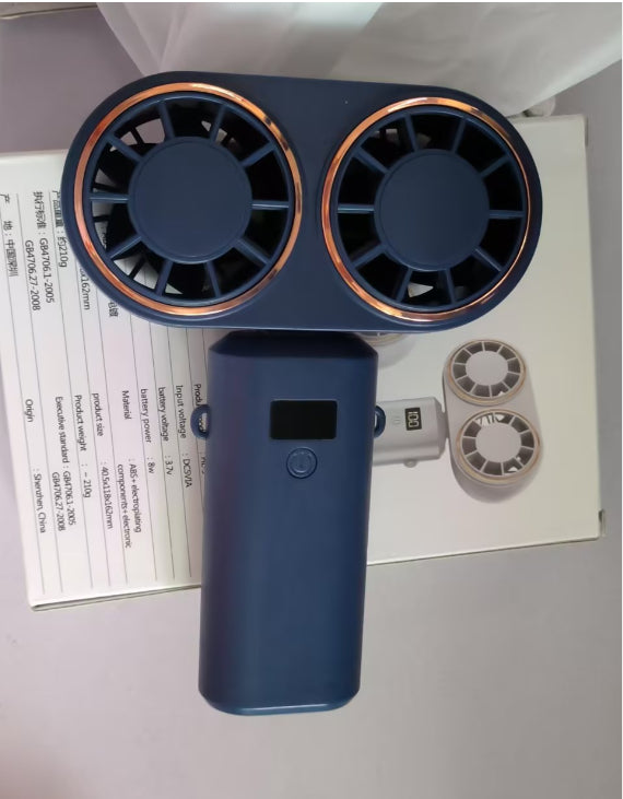 Ventilador portátil USB de mano, plegable, para colgar en el cuello, 5 velocidades, recargable por USB con pantalla.