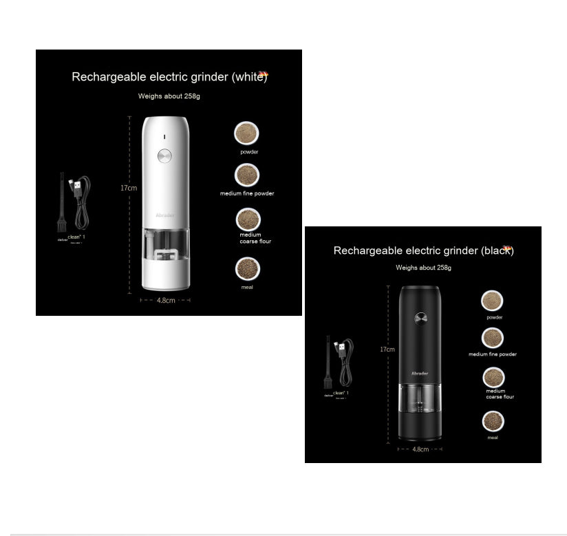 Juego de molinillo eléctrico recargable de pimienta y sal, con una sola mano, no necesita batería, molinillo automático con grosor ajustable, luz LED recargable.