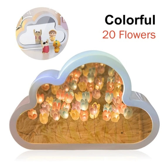 Tulipán Lámpara de Noche Material DIY Nube Tulipanes Lámpara de Noche Espejos Decorativos Marco de Fotos Luces de Mesa LED Coreano Creativo Escritorio Dormitorio Hecho a Mano Regalos de Cumpleaños