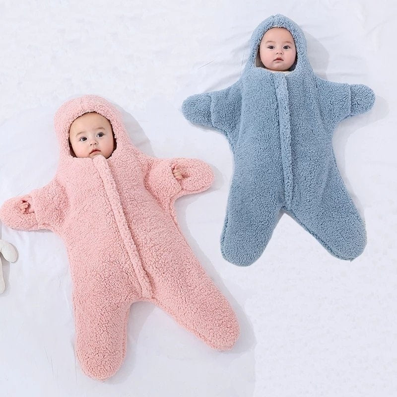 Saco de Dormir de Terciopelo de Cordero para Bebé Estrella de Mar, Cómodo para Recién Nacido, Masculino y Femenino, para Salidas, Edredón de Invierno, Acolchado de Algodón Grueso