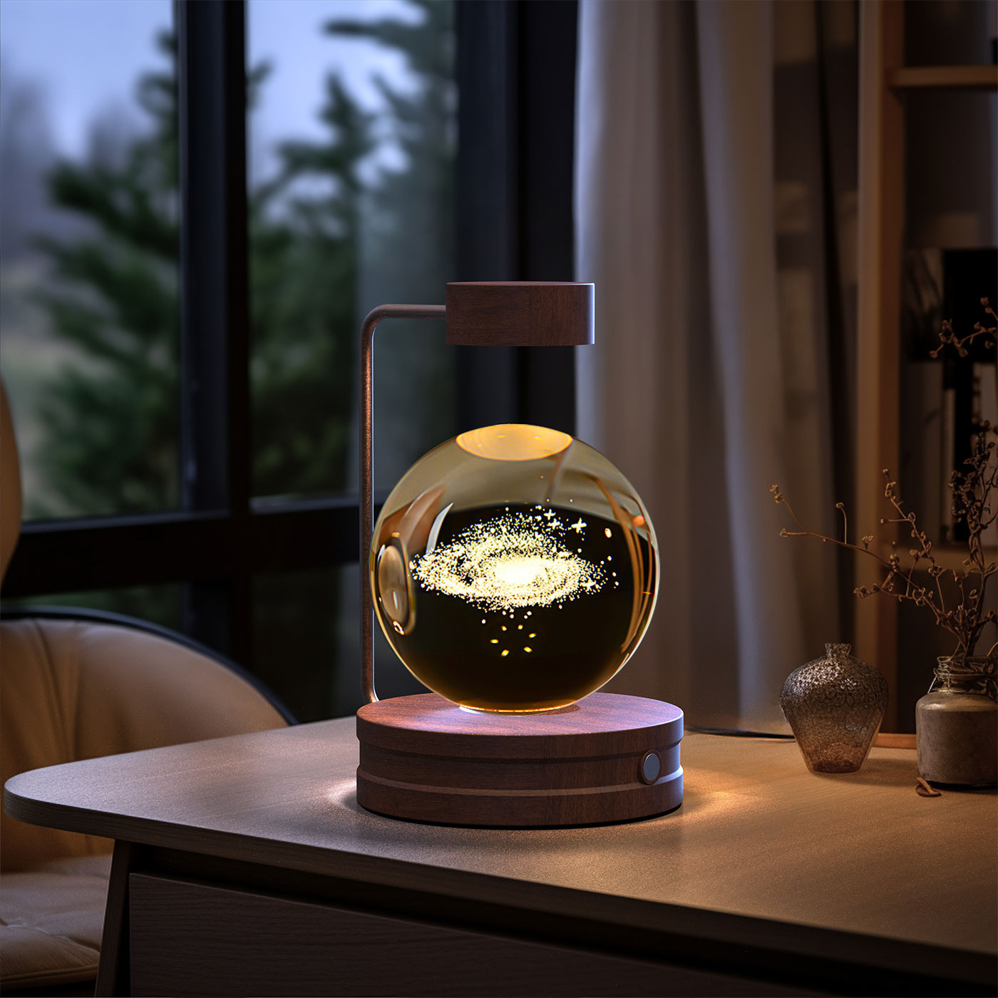 Luz de noche de bola de cristal con dinosaurio cósmico para interior, USB, luz cálida para mesita de noche, regalo de cumpleaños