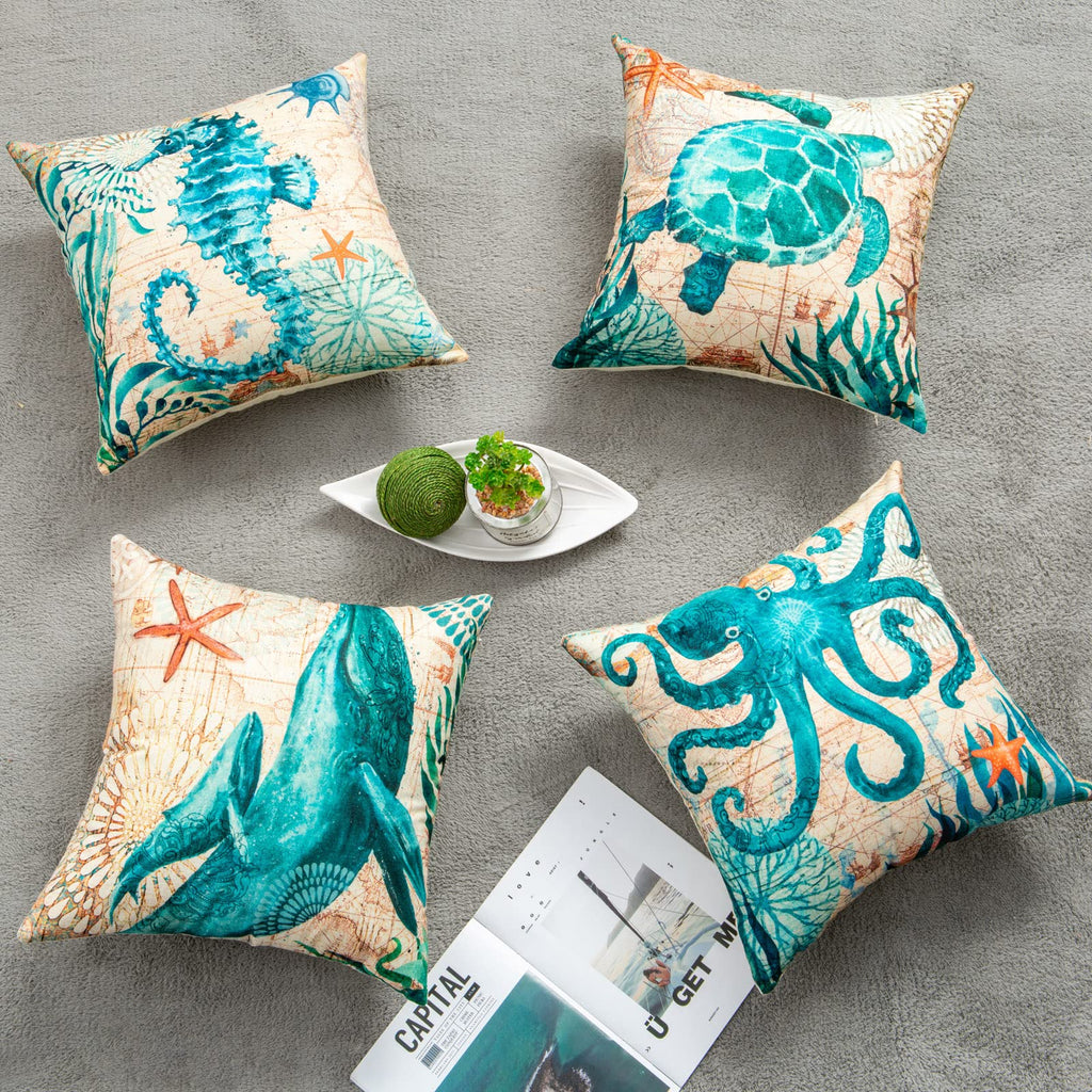 Fundas de cojín con estampado de tortuga marina para sofá, silla, asiento, decoración del hogar