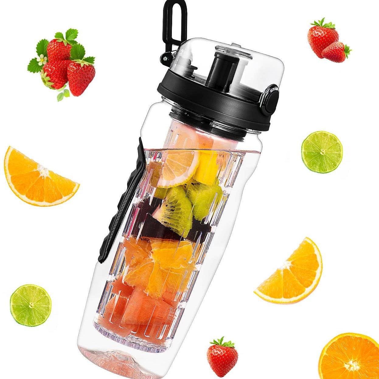 Botella de agua con infusor de frutas de 32 onzas, botella de agua de frutas de plástico sin BPA, botellas de agua deportivas con infusor de frutas, botella de jugo, coctelera, botella de agua