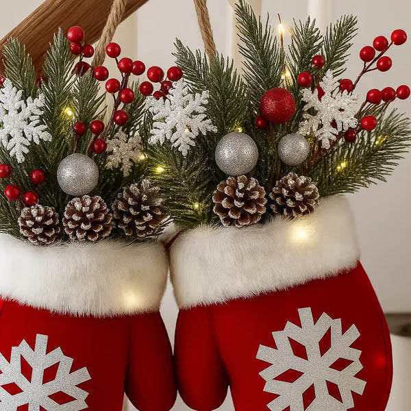Christmas Garland Creative Glove Shaped Simulated Flower Wreath Window Door Gate Decoration Door Sign Xmas Party Decoration