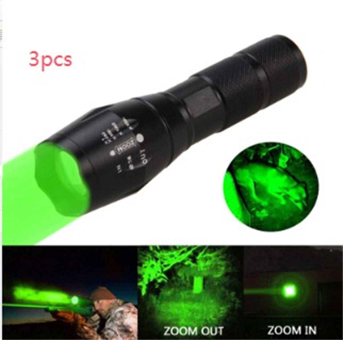 Linterna LED portátil con zoom, linterna de caza con zoom, luz de linterna