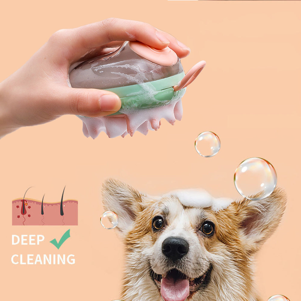Nuevo cepillo de aseo 2 en 1 para perros y gatos, para limpiar, bañar, masajear, dispensador de champú, jabón, suministros para mascotas